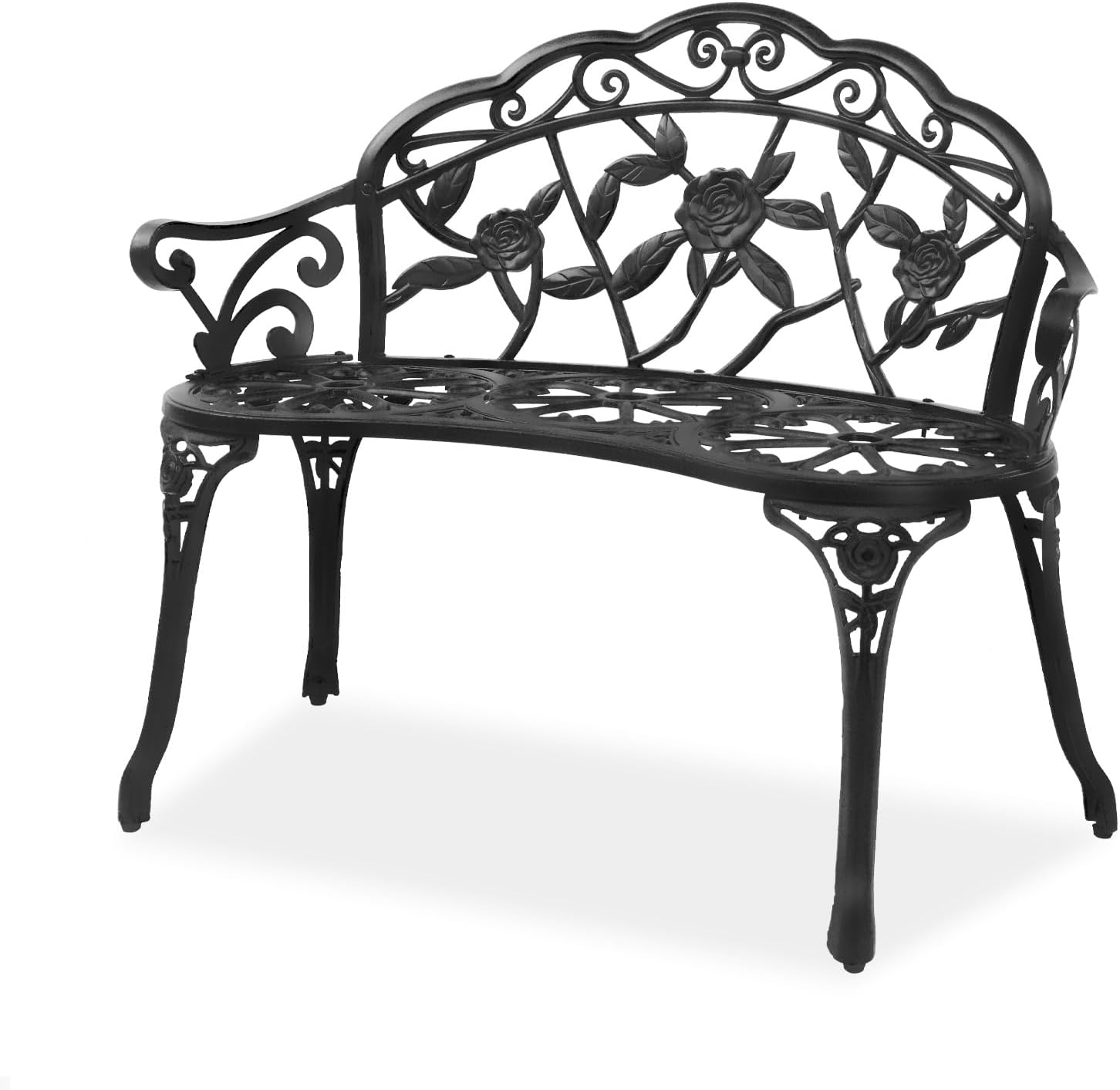 VINGLI 38.5" Patio Park Garden Outdoor Metal Rose Bench, 2-Person Cast Iron Cast Aluminium Frame Antique Finish Chair,Accented Lawn Front Porch Path Yard Decor Deck Furniture (Bronze, Rose)