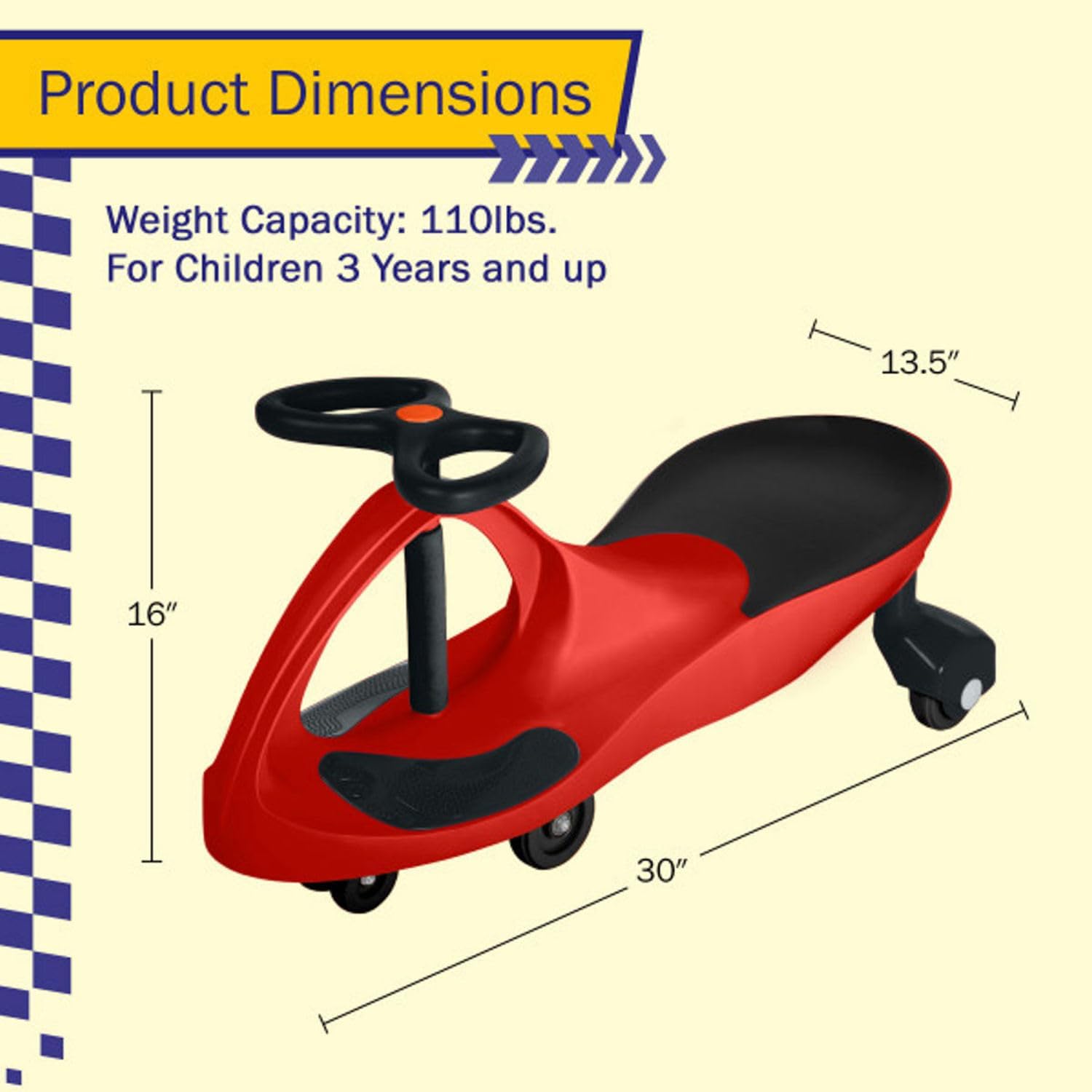 Wiggle Car Ride On Toy - No Batteries, Gears or Pedals - Twist, Swivel, Go - Outdoor Ride Ons for Kids 3 Years and Up by Lil' Rider (Hot Pink and Black)