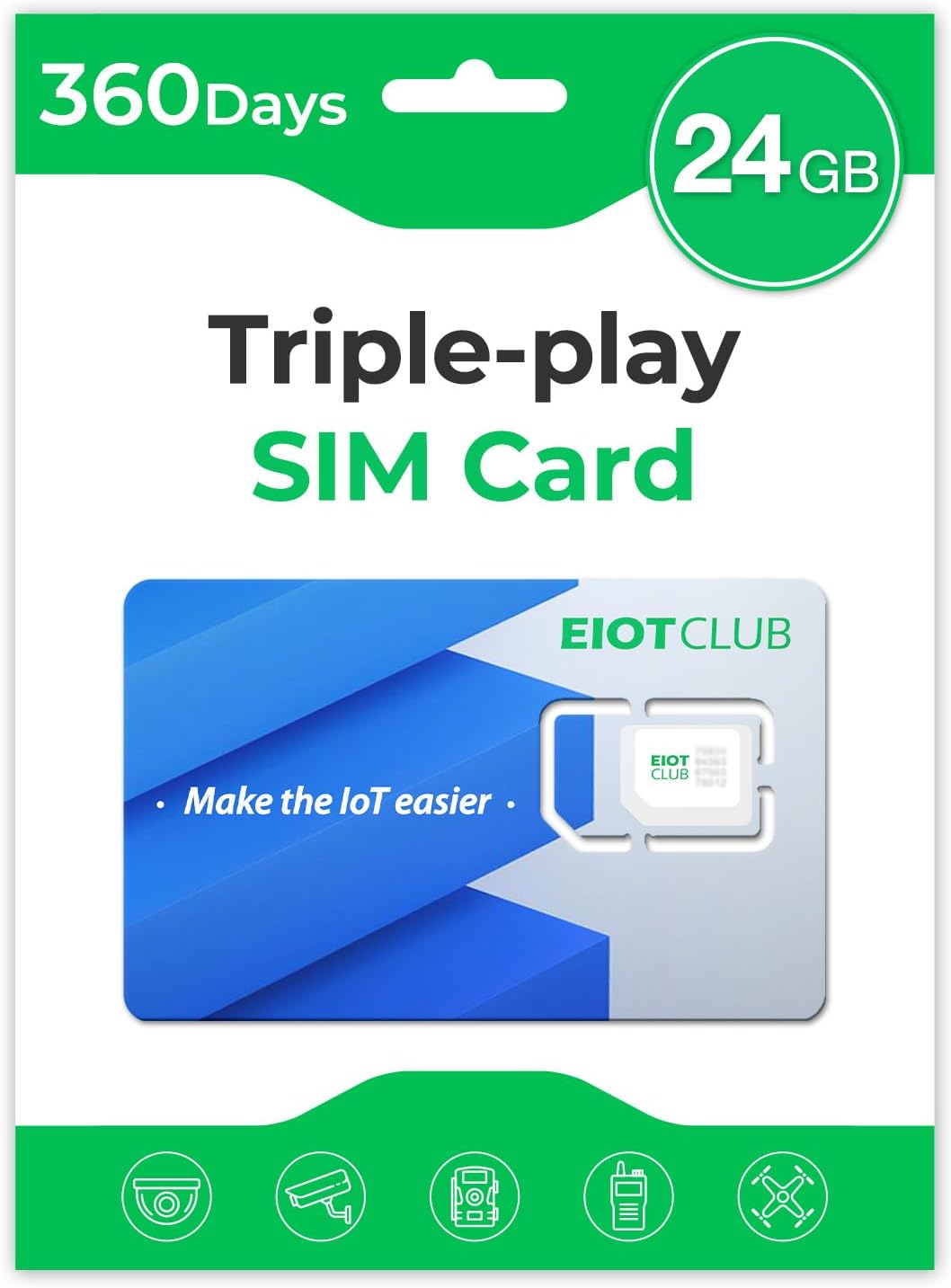 EIOTCLUB Data SIM Card Triple Play for 360 Days - No Contract | Support Unlocked Security Solar and Hunting Trail Game Cameras IoT Device