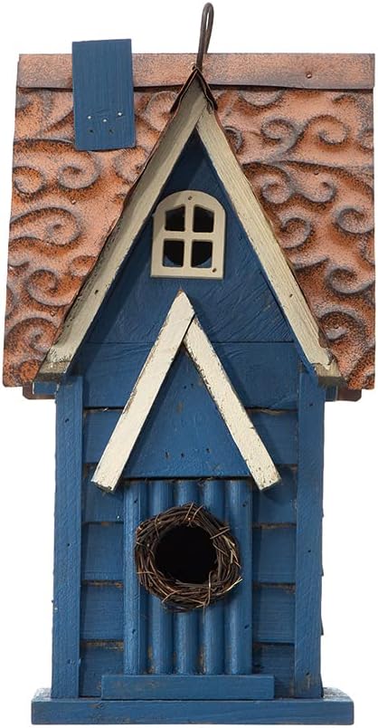 Glitzhome 12" H Green Hanging Distressed Solid Wood Garden Bird House Decorative Birdhouse