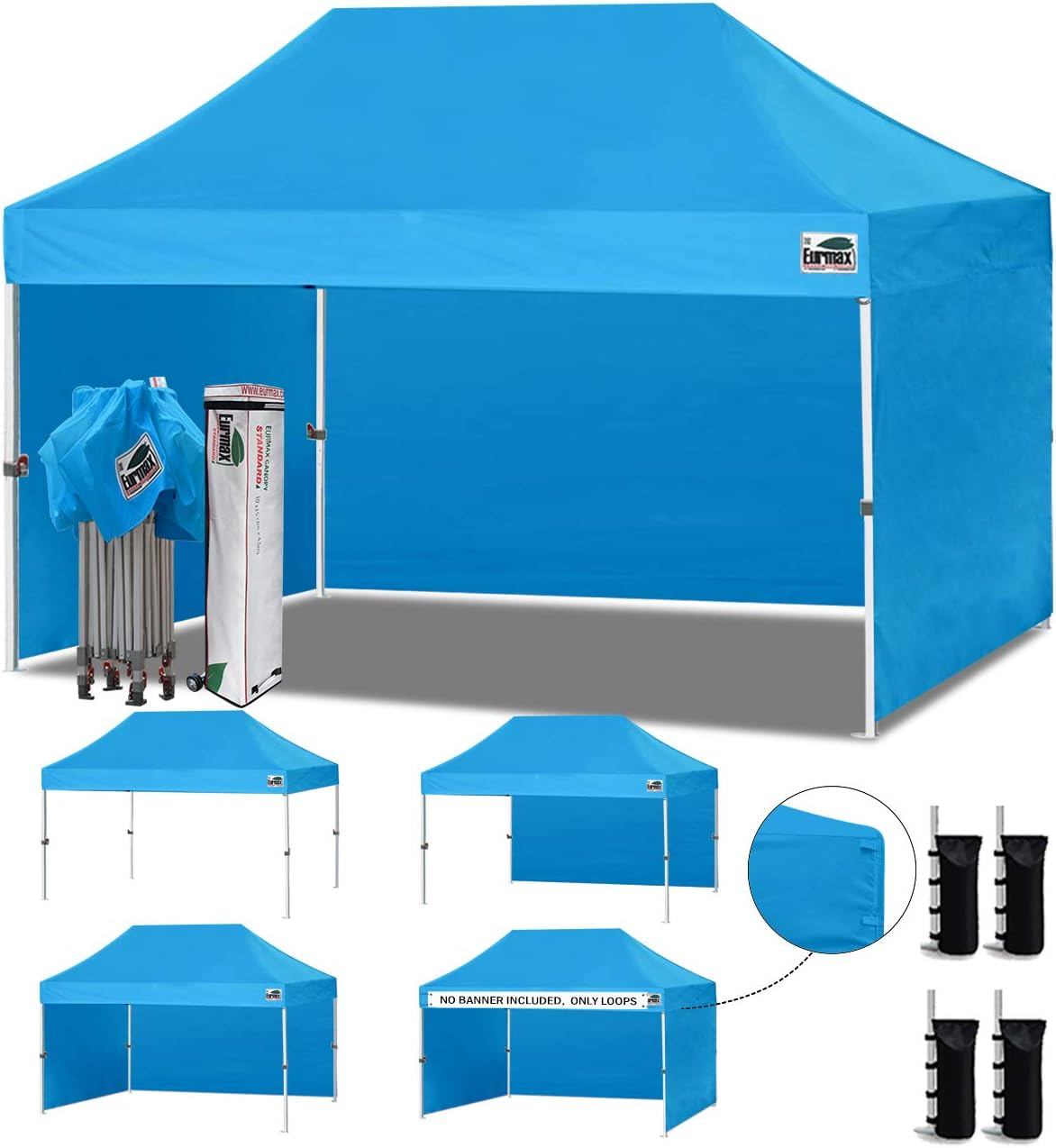 Eurmax USA 10x10 Pop Up Canopy Tent,Commercial Tent with Patented No-Tip Rolling Bag,4 Zippered Removable Walls,UV & Water Resistant Canopy Top,Heavy Duty Outdoor Gazebo,Instant Shelter(White)