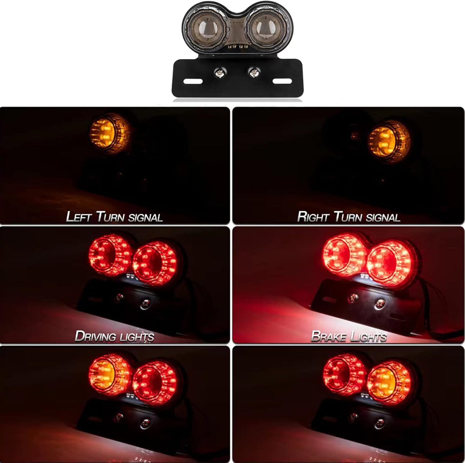 40W 40-LED Motorcycle Tail Light Integrated Driving&Brake Light Turn Signal Lamp With License Plate Bracket for Harley Honda Yamaha Suzuki Kawasaki