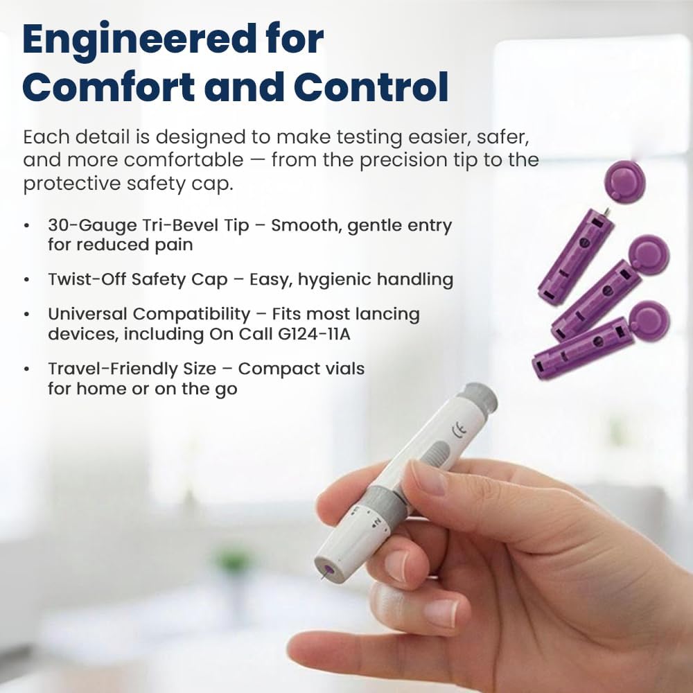 On Call Twist Off Lancets, 100 Lancets | Fine 30 Gauge Tri-Bevel Tip for Blood Sugar Test, Fits Most Lancing Devices, Diabetic Supplies, 100 Count