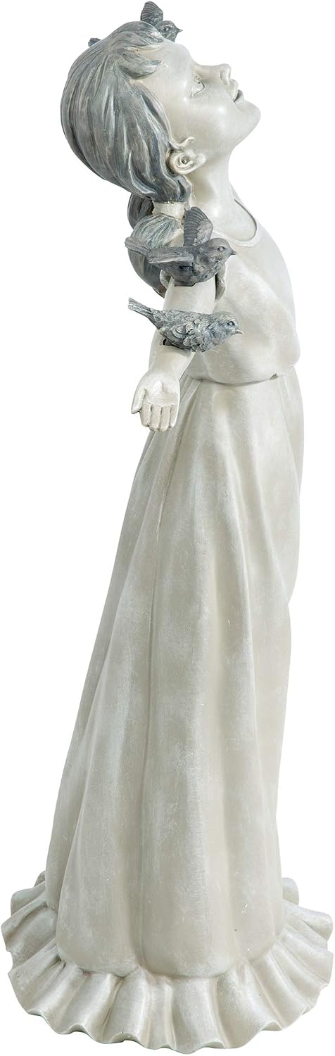 Design Toscano Basking in Glory Little Girl with Birds Outdoor Garden Statue, Medium, 16 inches tall, Cast Stone Resin, Two Tone Stone Finish