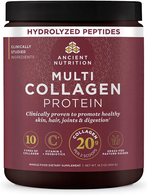 Ancient Nutrition Multi Collagen Protein Powder, 5 Types of Food Sourced Collagen, Providing Types I, II, III, V, and X, 16.2 Ounce