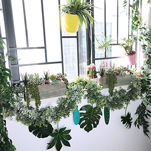 Supla Artificial Potted Succulents Plants Arrangement Fake Succulent Plants in Rectangular Wooden Pot Arrangement for Table Centerpiece Windowsill