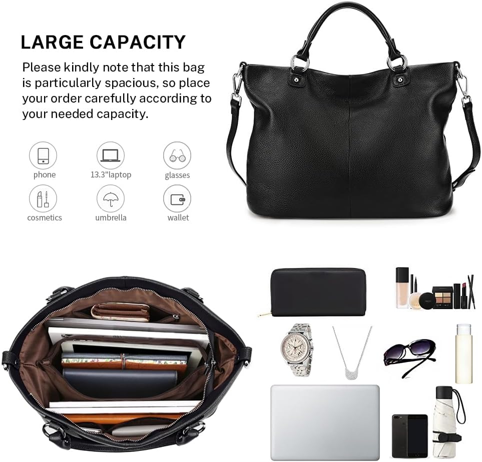 Kattee Genuine Leather Tote Purse for Women, Top Handle Satchel | Soft genuine leather tote with roomy storage and versatile carry for work, shopping, and travel.
