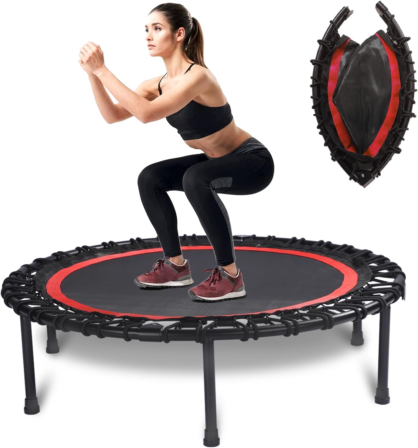 40" Mini Trampoline for Adults, Fitness Rebounder with Elastic Bands, Indoor Exercise Trampoline, Low Impact Workout Equipment for Home Gym