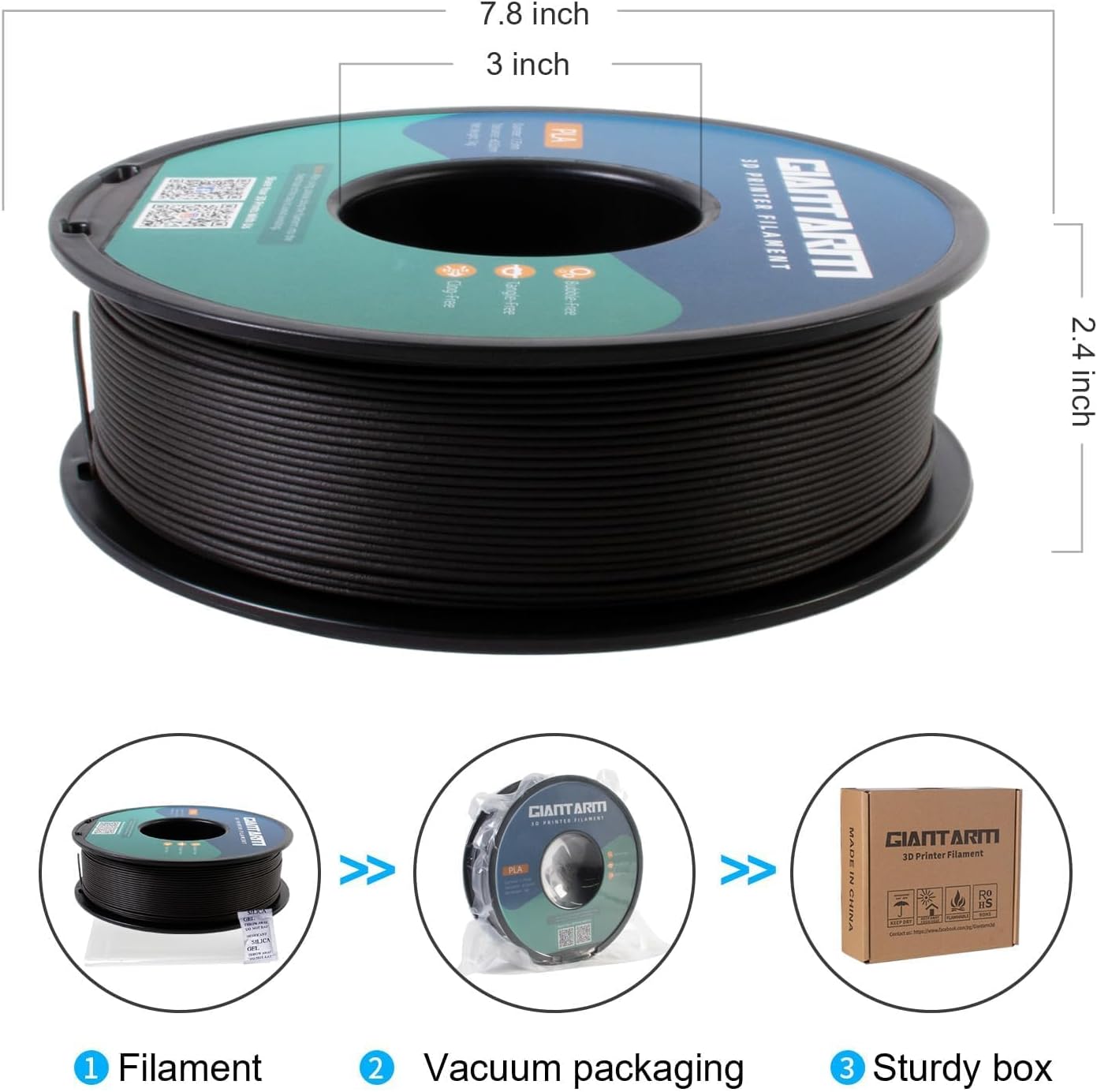 GIANTARM 3D Printer Filament, Silk Gold Pla Filament, 1Kg(2.2lbs) Spool, 1.75mm Dimension Accuracy +/- 0.03mm, 3D Printing Filament
