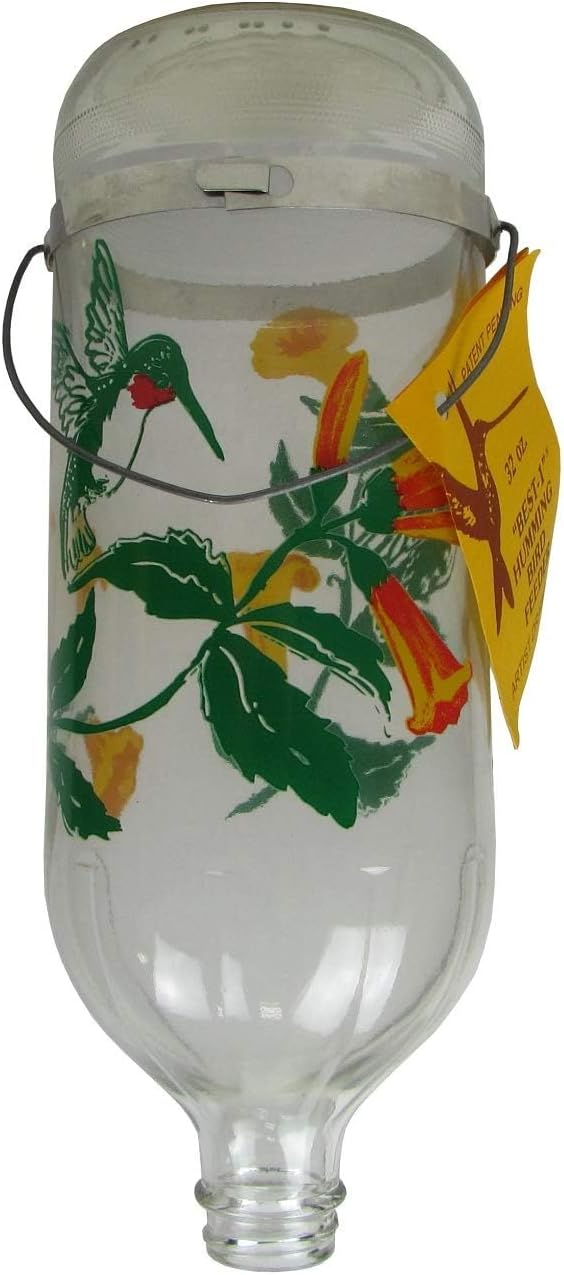 Original Best-1 Flowers Hummingbird Feeder 32 Ounce Glass Bottle, Plastic Base