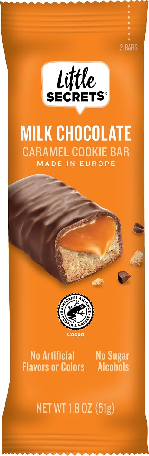 Little Secrets Milk Chocolate Caramel Cookie Bars | 12 Twin Packs | Made in Europe | Nothing Artificial & No Sugar Alcohols | Sustainable Cocoa