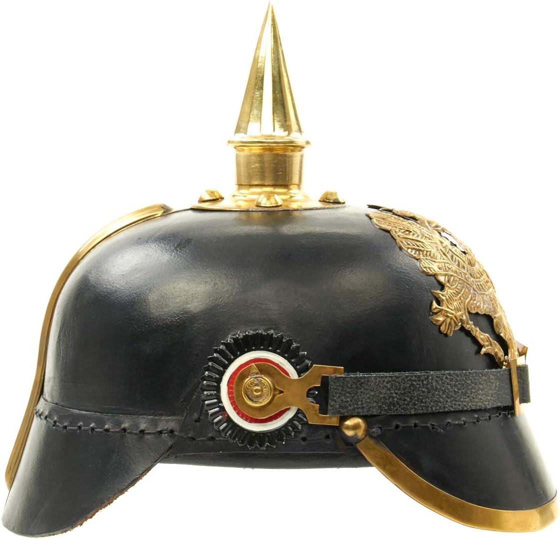 Medieval Replicas Imperial German Spiked Pickelhaube Officer Helmet- Black Leather & Brass
