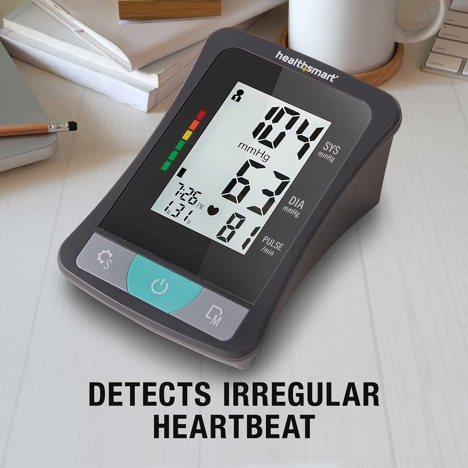 HealthSmart Digital Standard Wrist Blood Pressure Monitor with Automatic Adult Cuff That Displays Pulse Rate and Irregular Heartbeat Stores up to 60 Readings for 2 Users
