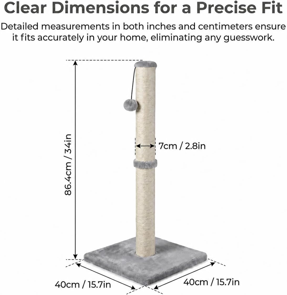 Dimaka 29" Height Tall Cat Scratching Post, Claw Scratcher with Sisal Rope and Covered with Soft Smooth Plush, Vertical Scratch [Full Strectch] for Standard Size Cats(Grey, 29 inches for All Cats)