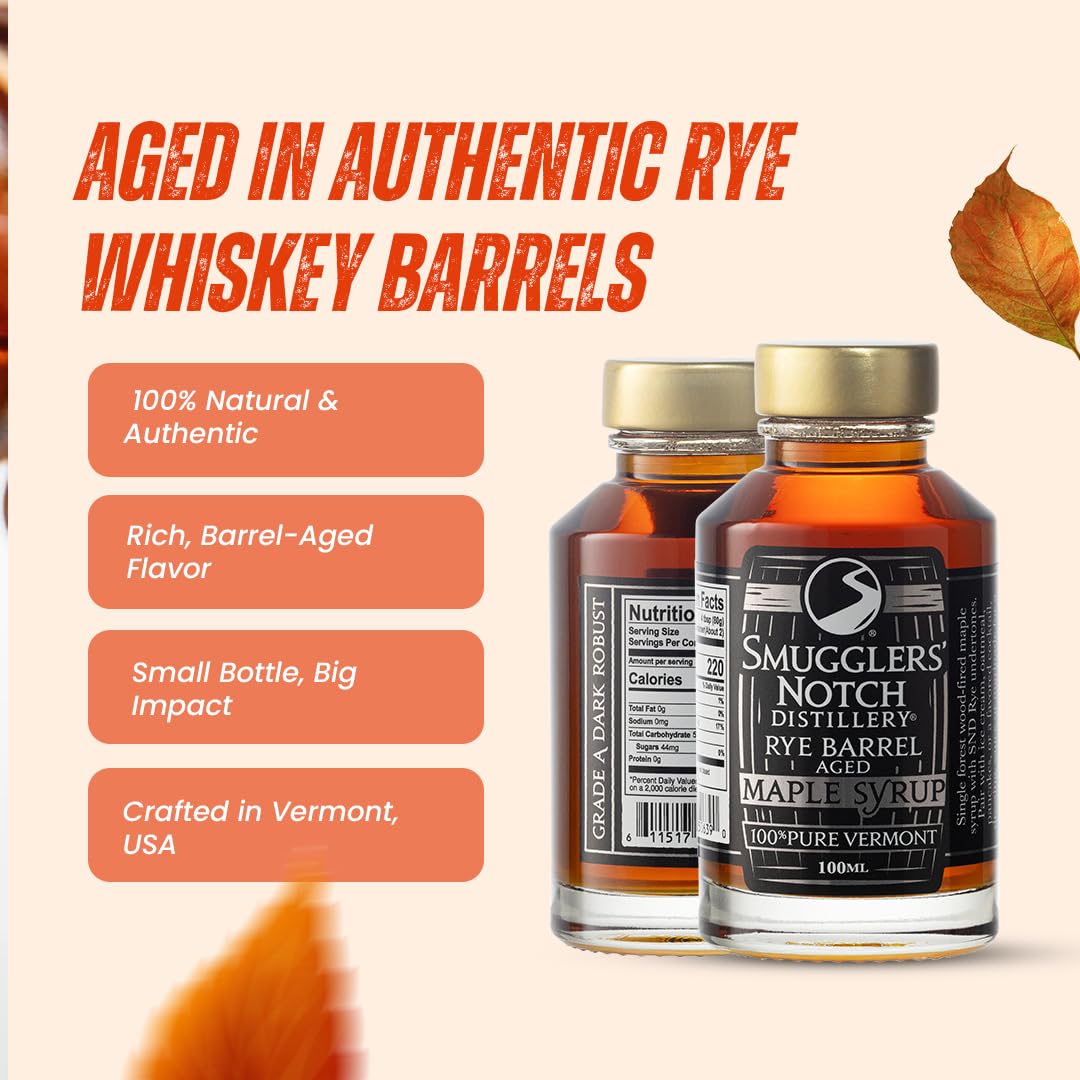Smugglers’ Notch Maple Works – Bourbon Barrel Aged – 100% Pure Vermont Maple Syrup – Natural Sweetener & Gluten Free – Rich Taste – Waffles and Pancakes, Cocktails, Marinades, 3.38 Fl Oz. (100 mL)