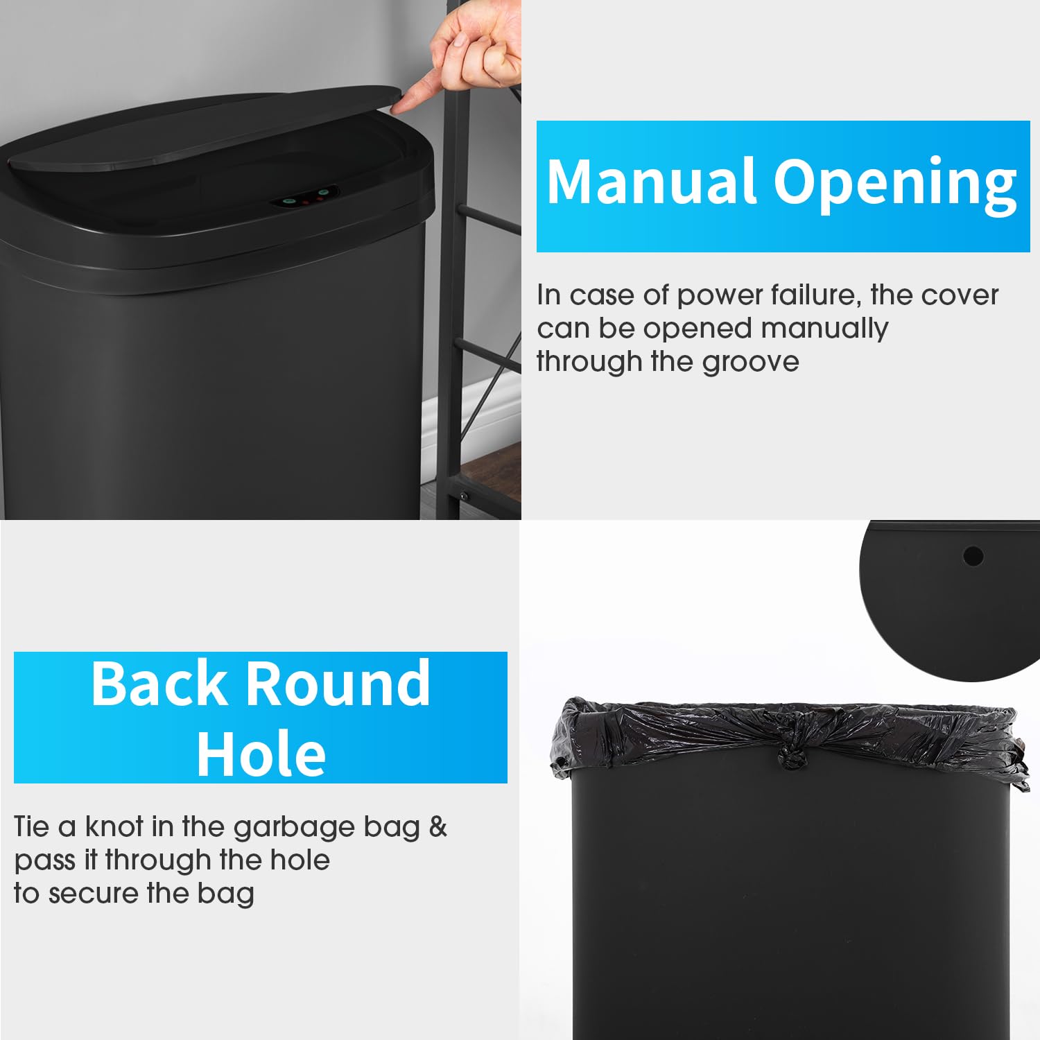 BestOffice | 13 Gallon Stainless Steel Trash Can with Lid | Steel | Automatic Touchless Garbage Can | Odor Control | Modern Oval Design | Easy to Clean | For Kitchen, Bathroom, Office or Home
