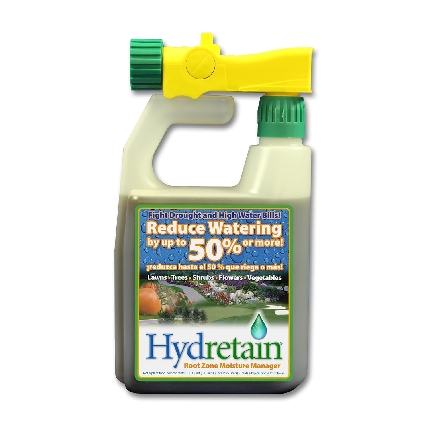 Hydretain Root Zone Moisture Manager — Converts Soil Moisture to Plant-Usable Water for Drought Protection — Reduce Watering 50%, 3-Month Residual, 5,000 Sq Ft Coverage (32 Fl Oz. RTS) | Patented humectant, ready-to-spray, 3-month residual, up to 5,000 s…