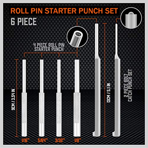 Premium 7-Piece Roll Pin Starter Punch and Bolt Catch Install Punch Set - 1/16, 5/64, 3/32, 1/8-inch
