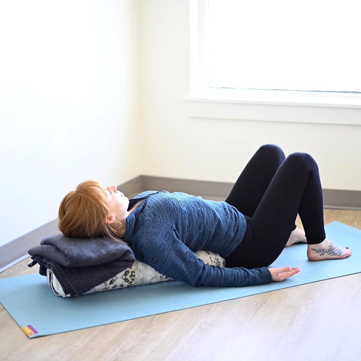 Hugger Mugger Junior Yoga Bolster - Narrower Profile, Very Firm, Great for Smaller Yogis, Heart-Opening poses or Under the Knees, Handmade in USA