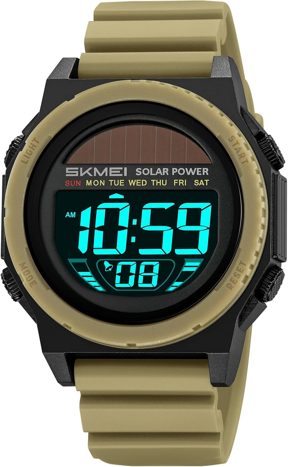 MASTOP Solar Powered Energy Watch for Men Military Digital Multifunctional Led Luminous Indication 2 Time Zone 50m Waterproof Watch Reloj Solar para Hombre