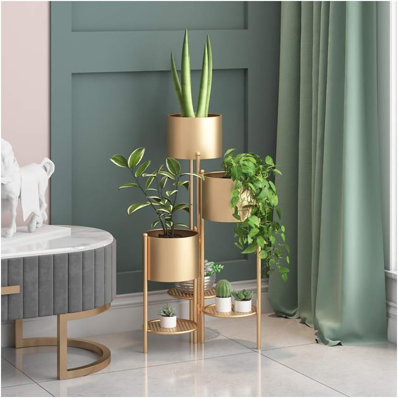 Metal Plant Stand, 6 Tier 6 Potted Indoor Gold Flower Pot Stand Holder Shelf, Foldable Decorative Display Rack for Multiple Potted Plants