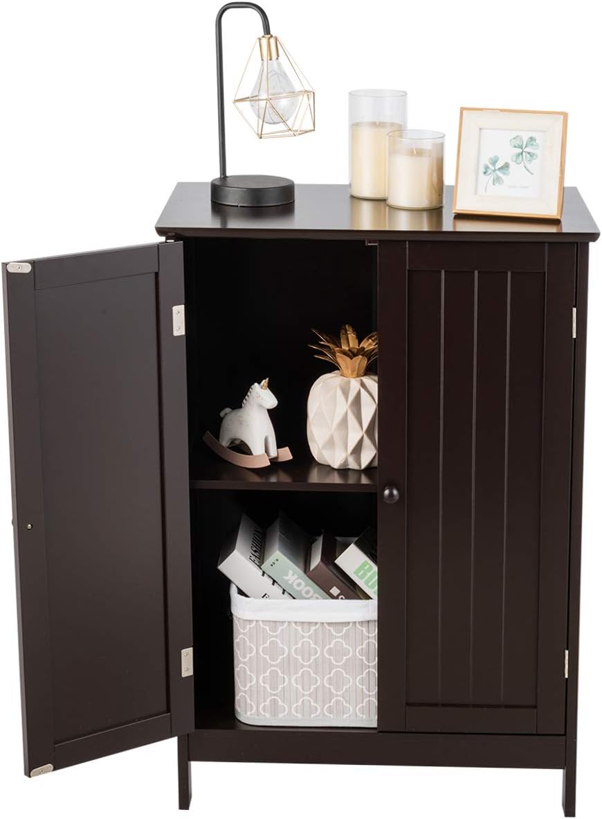 GLACER Bathroom Floor Cabinet, Wooden Storage Cabinet (White)
