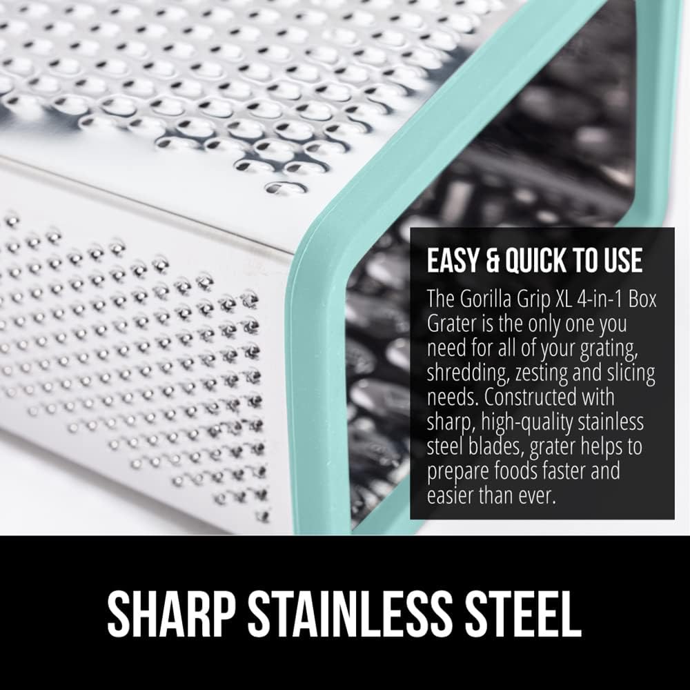 GORILLA GRIP® XL 4-Sided Stainless Steel BPA-Free Cheese Grater, Black