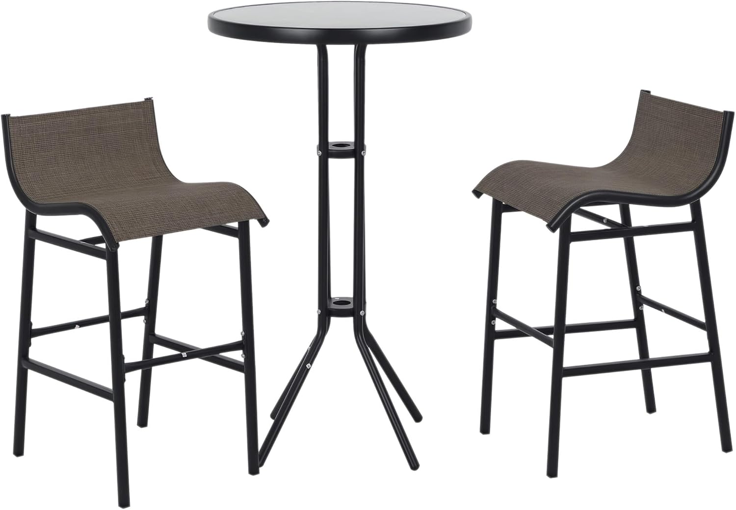 Outsunny 3 Piece Bar Height Outdoor Bistro Set for 2, Round, Tan | Patio Pub Table, 2 Chairs, Comfortable Design, Strong Build