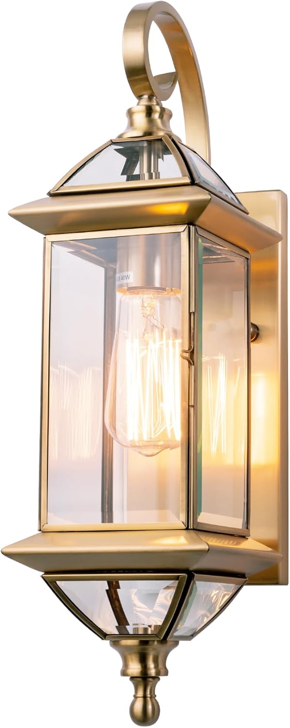 Solid Copper Outdoor Wall Light, 18.5" Oil Rubbed Bronze Porch Lantern with Clear Beveled Glass, Exterior Wall Sconce for Front Door, Garage