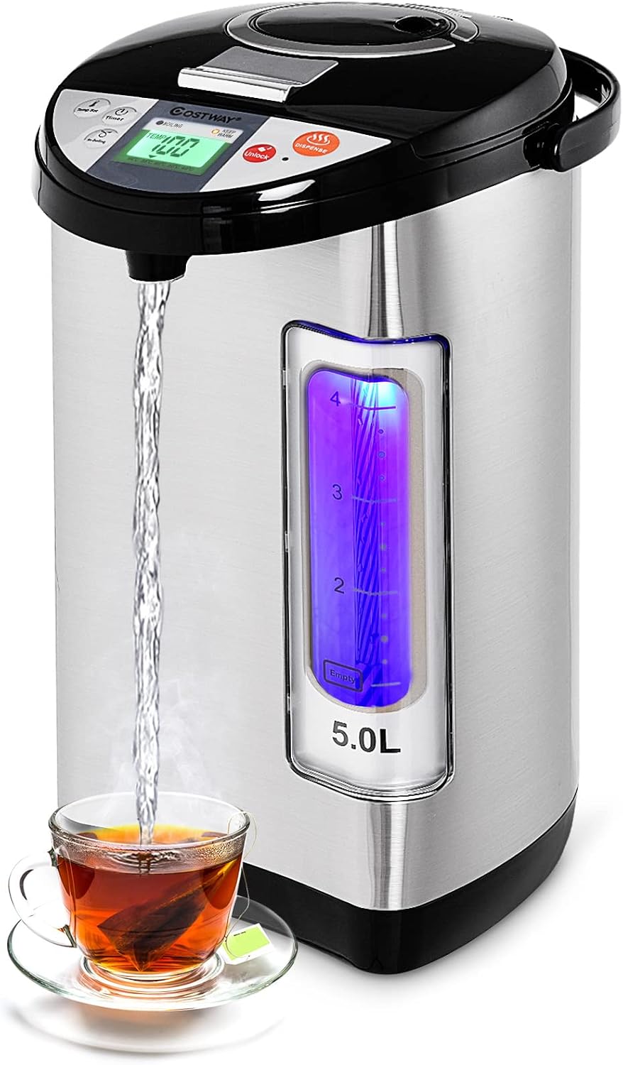 COSTWAY Instant Electric Hot Water Boiler and Warmer | 5-Liter LCD Water Pot with 5 Stage Temperature Settings, Safety Lock to Prevent Spillage