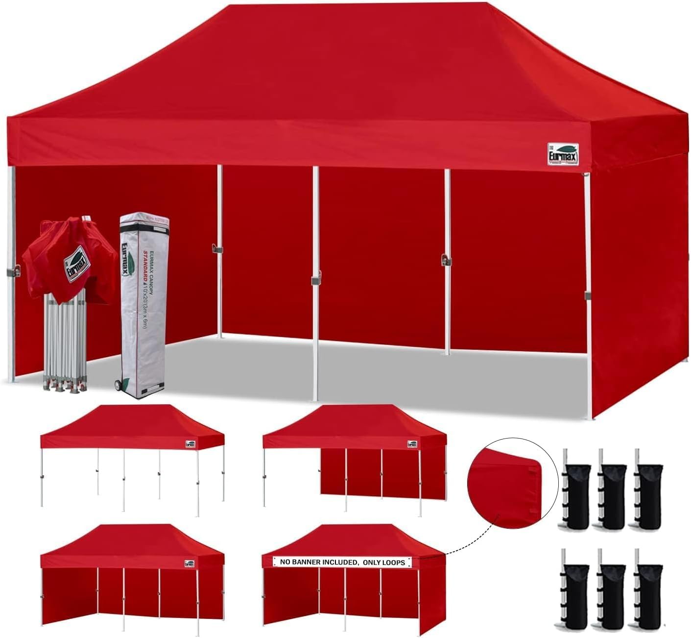 Eurmax USA 10x10 Pop Up Canopy Tent,Commercial Tent with Patented No-Tip Rolling Bag,4 Zippered Removable Walls,UV & Water Resistant Canopy Top,Heavy Duty Outdoor Gazebo,Instant Shelter(White)