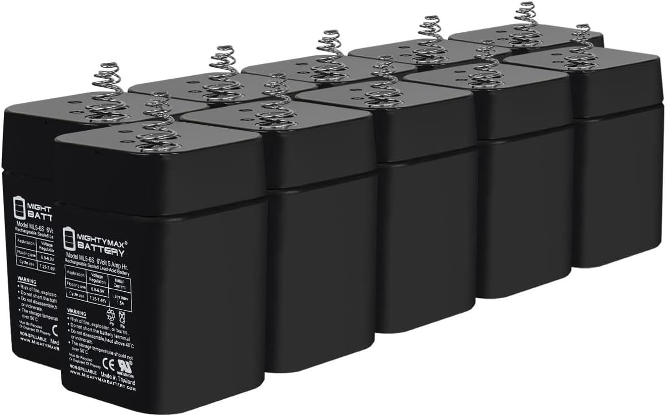 ML5-6S -6 Volt 5 AH, Spring S2 Terminal, Rechargeable SLA AGM Battery