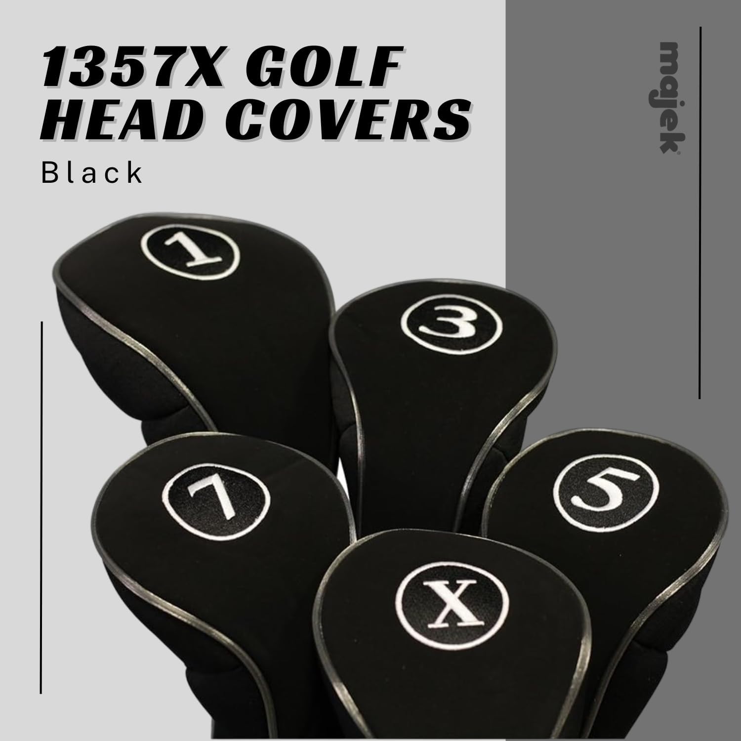 Black Golf Zipper Head Covers Driver 1 3 5 7 X Fairway Woods Headcovers Metal Neoprene Traditional Plain Protective Covers Fits All Fairway Clubs