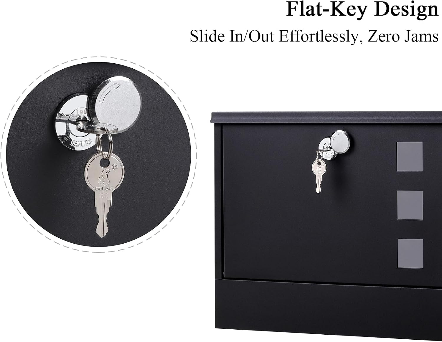 Locking Mailbox Wall Mount for Outside– Jssmst Mailboxes with Key Lock for Front Door Fence, Large Capacity Letter Box, 14.3 x 4.1 x 11.8 Inch, Black, SM-HPB911BN