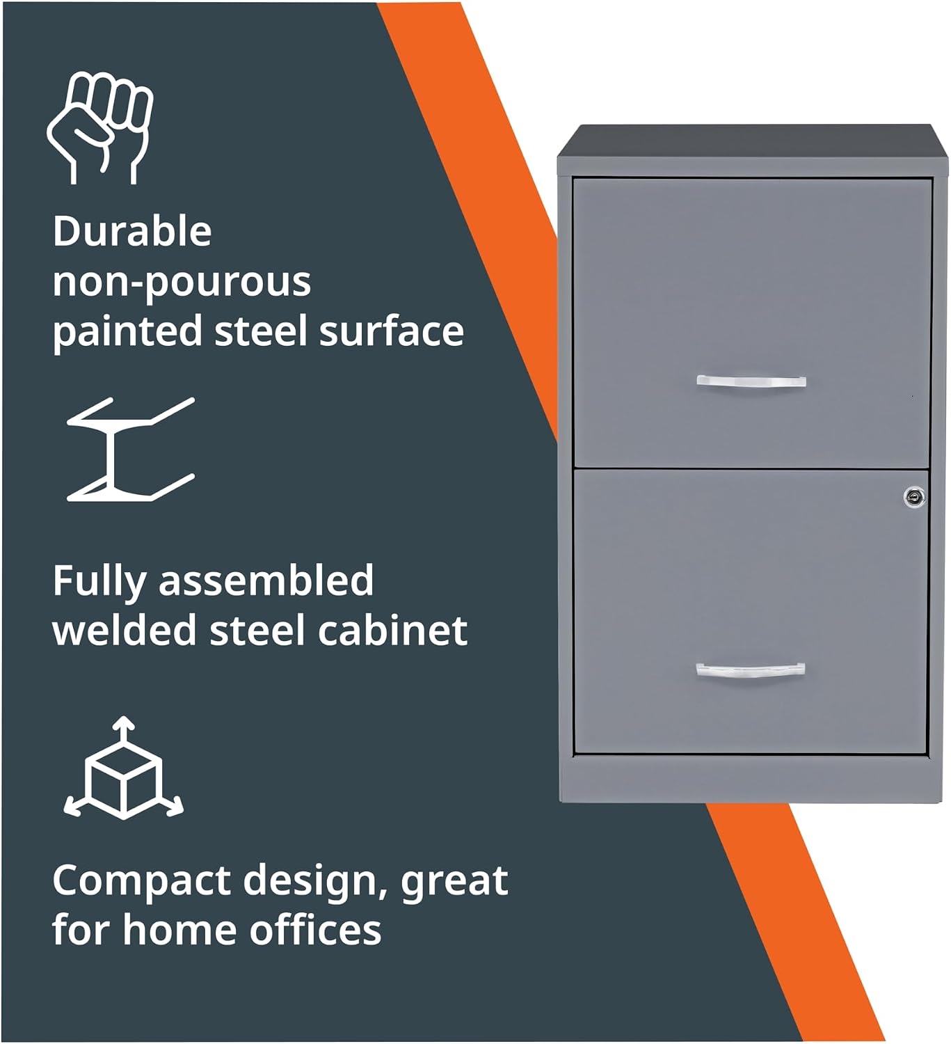 NuSparc 2 Drawer Locking Filing Cabinet | Pre-Assembled Steel Construction | Space-Saving Design is Perfect for Home and Small Office | Letter-Size | Assembled in North America