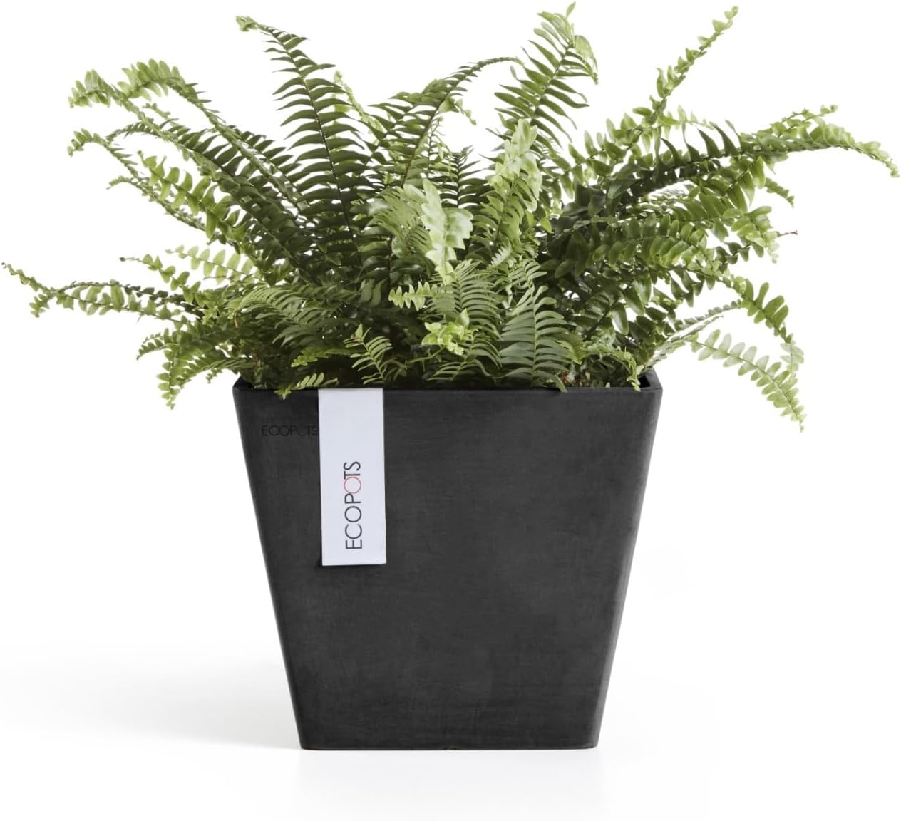 Ecopots Rotterdam Square Flower Planter, White Grey, 8" | Modern Style, Durable Recycled-Based Composite Construction, Weather and UV-Resistant, for Indoor/Outdoor Use