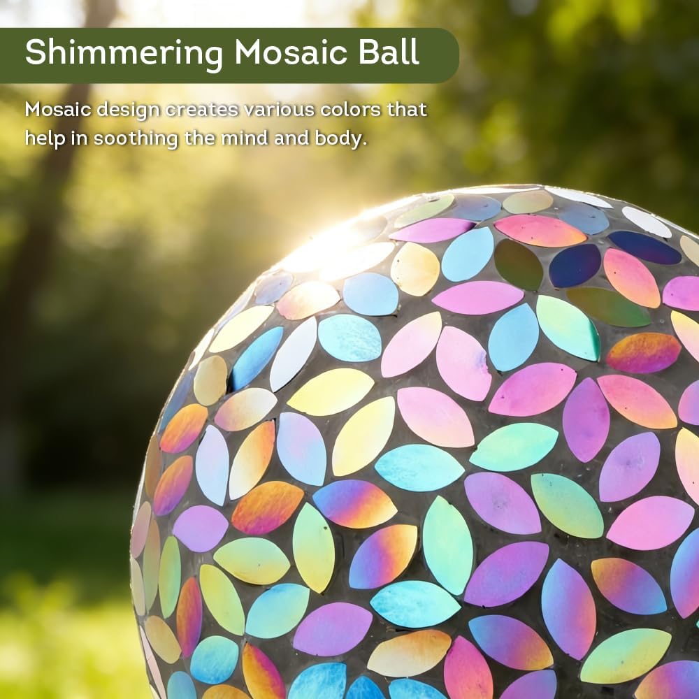 Lily's Home Colorful Mosaic Glass Gazing Ball, Designed with a Stunning Holographic Petal Mosaic Pattern to Bring Color and Reflection to Any Home and Garden, Red and Gold (10" Diameter)