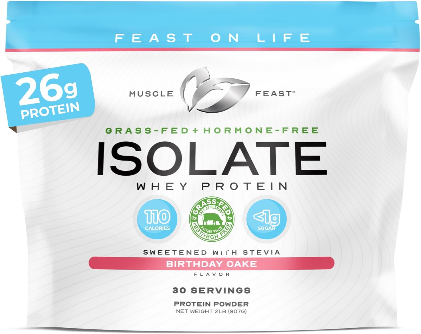 Muscle Feast Grass-Fed Whey Protein Isolate Powder, Chocolate (2lb) | All Natural Hormone Free Pasture Raised, Whey Isolate Protein for Men & Women, Clean, Non-GMO, Delicious Isolate Protein