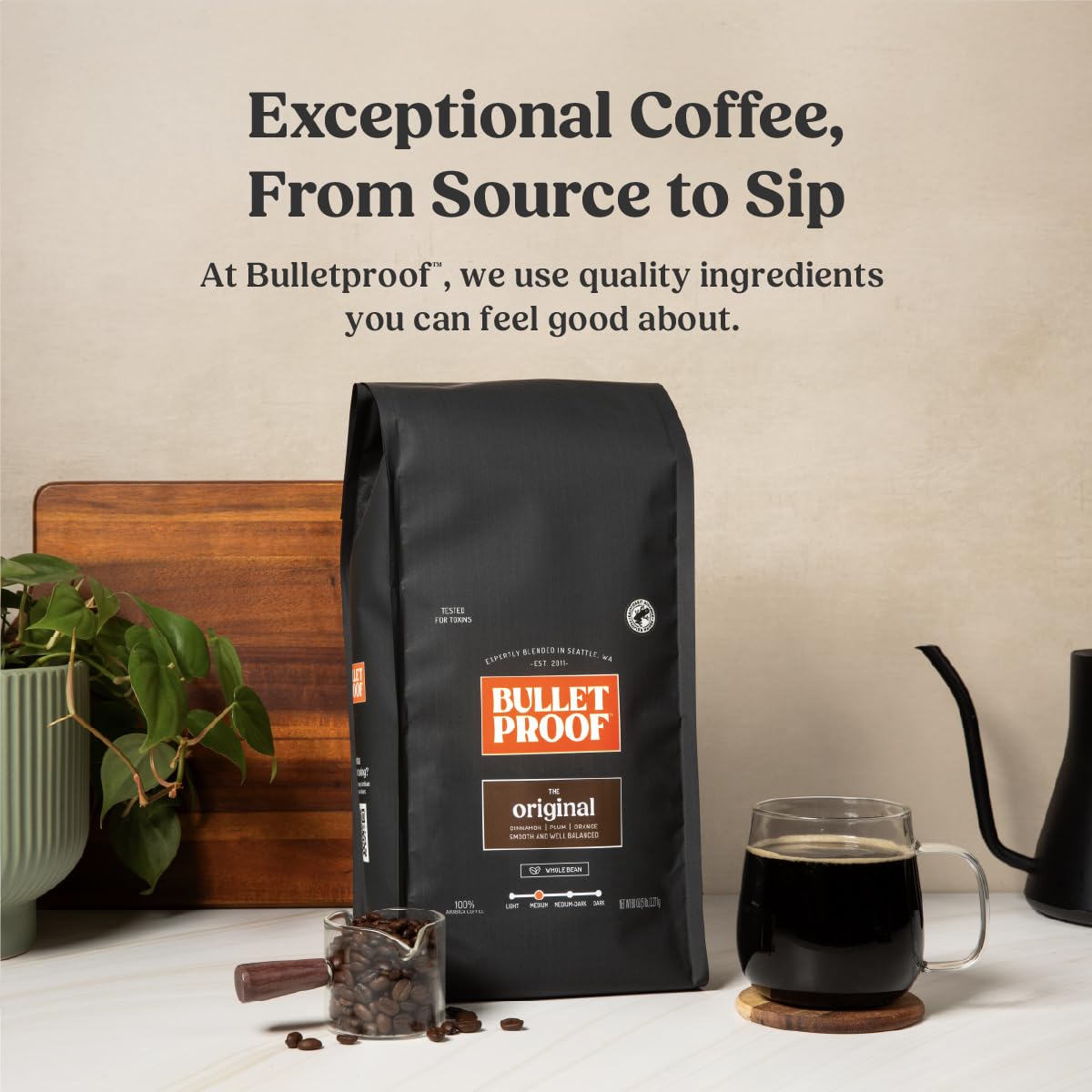 Bulletproof French Kick Dark Roast Whole Bean Coffee, 12 Ounces, 100% Arabica Coffee Sourced from Guatemala, Colombia & El Salvador