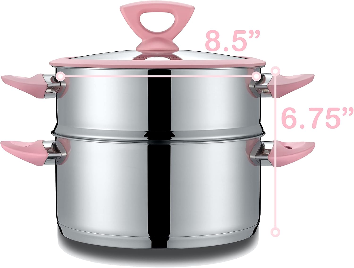 CONCORD 3 Quart Stainless Steel 3 Piece Steamer Cookware Set. Features 2 Quart Veggie Steamer and 3 Quart Cooking Pot with tempered glass lid.