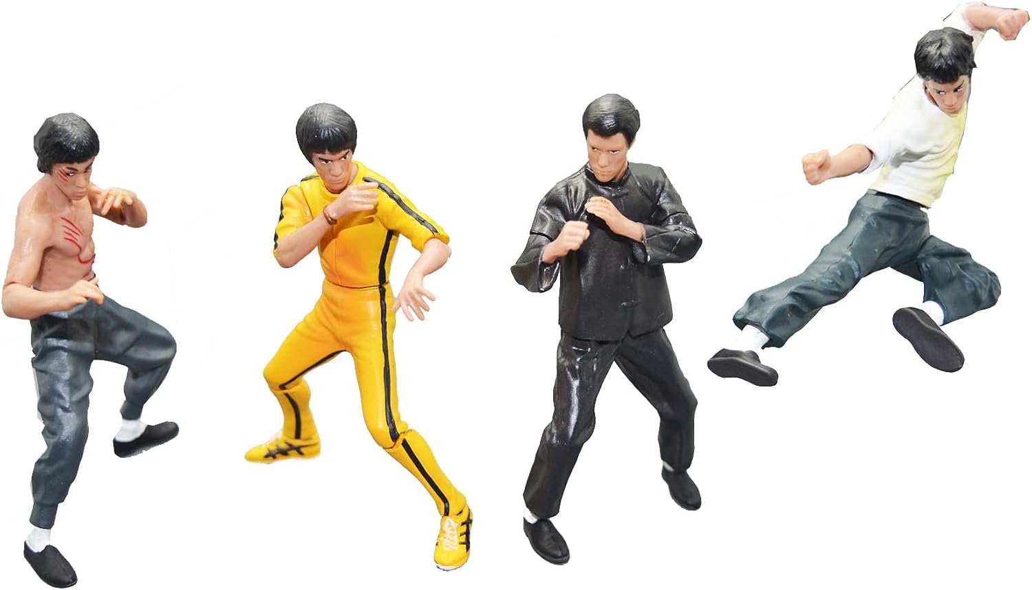 Palmetto Houseares Bruce Lee Figurine 4PCS Collection Set, Average Height of 4 Inch Hard Plastic Resin Figurine