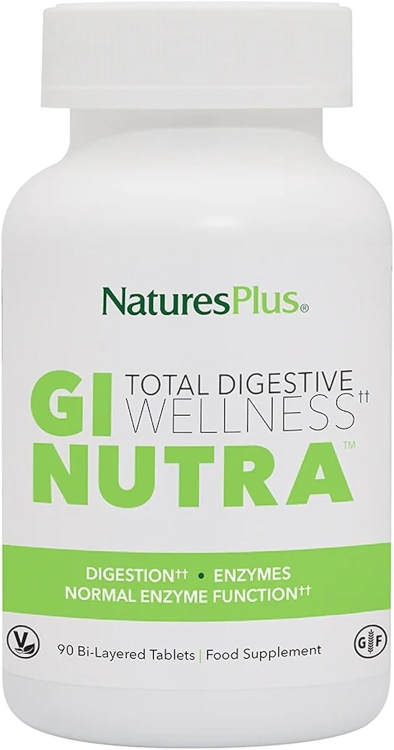 NaturesPlus GI Natural Total Digestive Wellness - 90 Bi-Layered Tablets - with L-Glutamine, Probiotics, Prebiotics & Enzymes - Gluten Free - 30 Servings