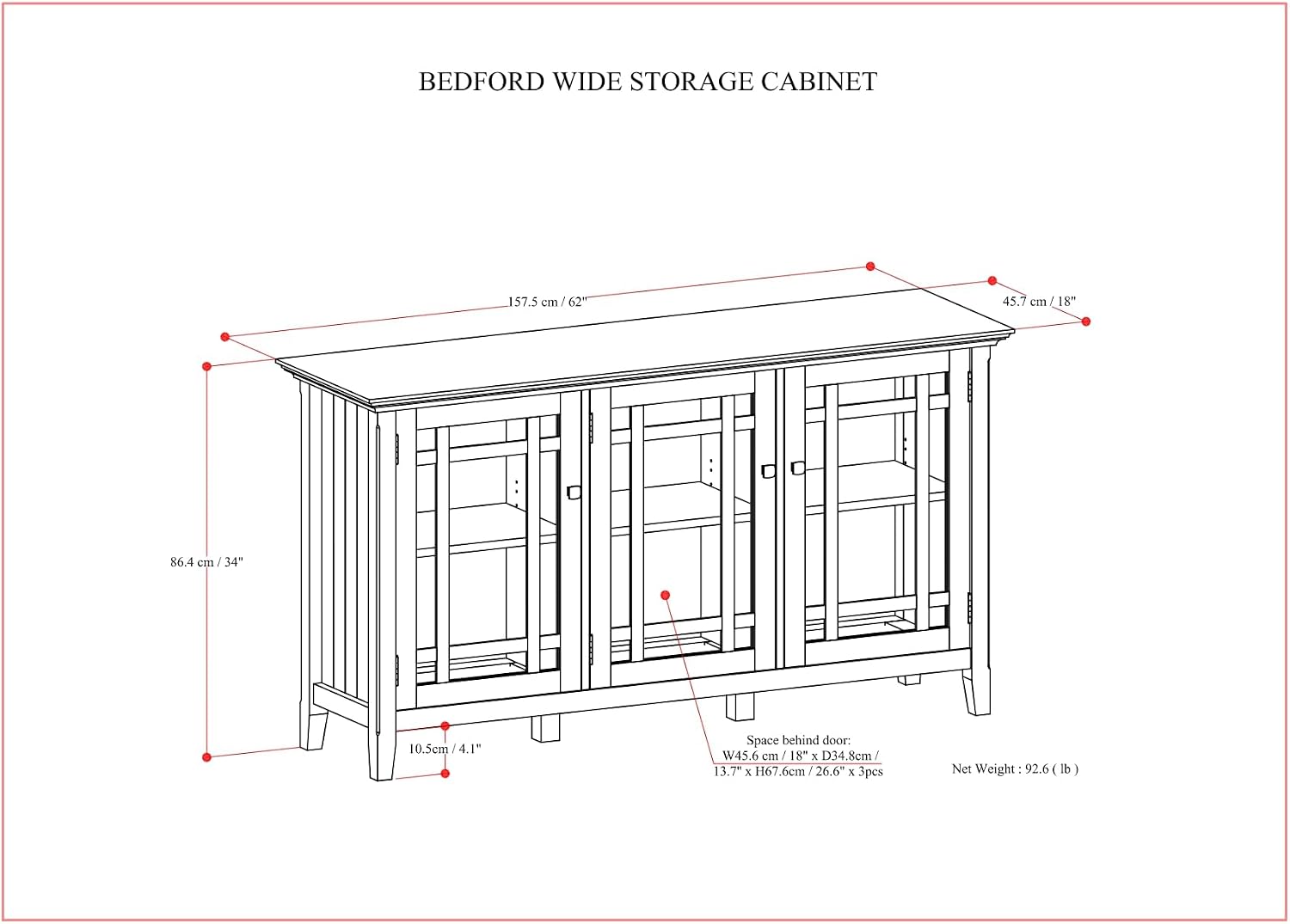SIMPLIHOME Bedford 62" Wide Solid Wood Sideboard in Brunette Brown | Transitional low media console with glass doors and storage shelves for the living room, entryway or dining room.