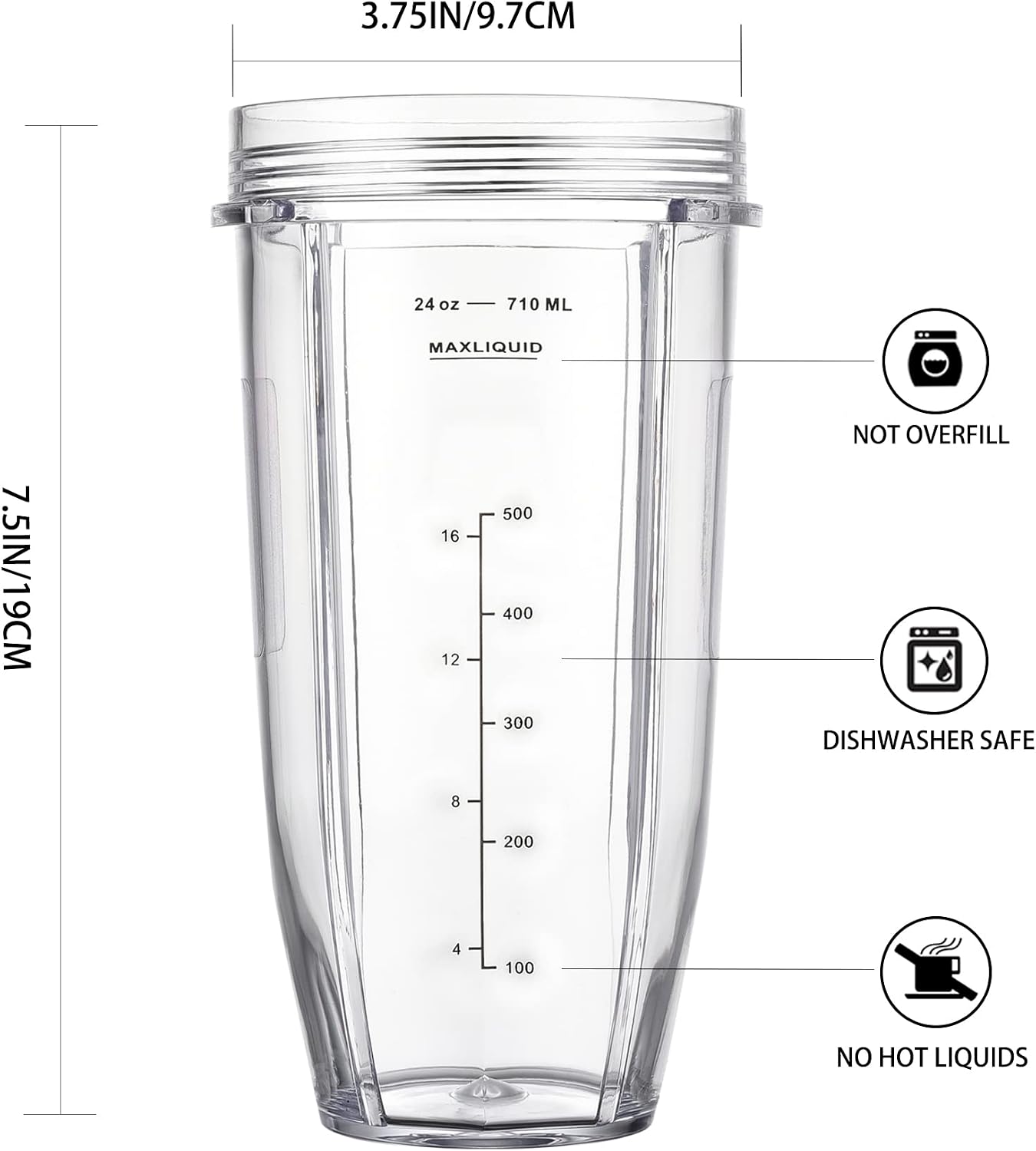 Blender Cups Fit for Ninja, Replacement Parts 16OZ Cups with Lids