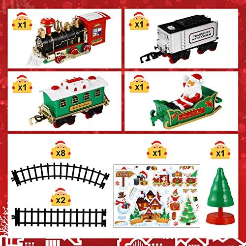 Toyvian Christmas Railway Train Set with 47.2" Railway Track & 4 Cars Lights and Sounds Railway