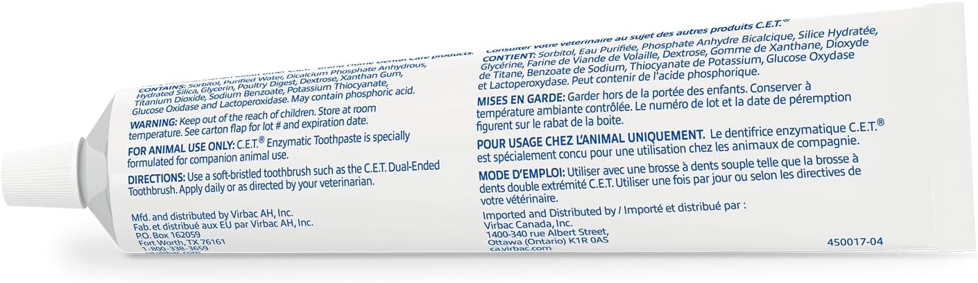 C.E.T. Enzymatic Toothpaste for Dogs and Cats, Vanilla Mint, 2.5oz | Plaque and tartar control for fresh breath, pet dental care toothpaste, Dual enzyme system, vanilla mint flavored toothpaste