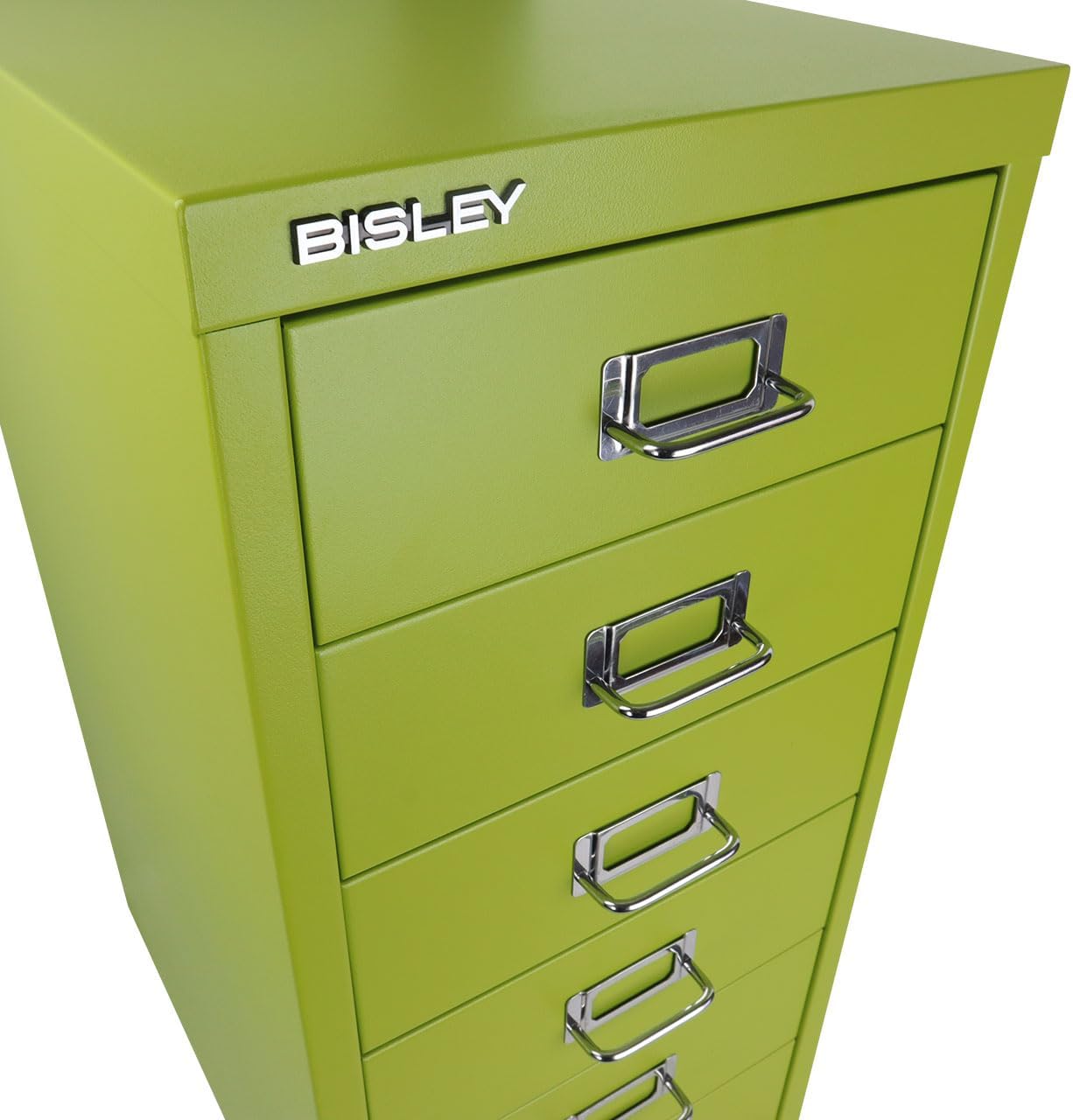 5-Drawer Steel MultiDrawer Cabinet - Orange, by Bisley | Chrome Pull Handles with Label Holders, Powder-Coated Steel, Removable Drawers, Desktop Storage, Labels Included