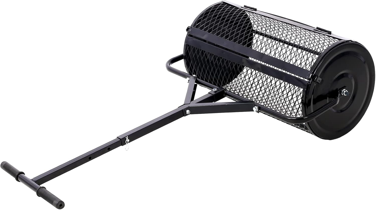 Compost Spreader - 24'' Peat Moss Spreader Manure Spreaders Roller with Adjustable T Shaped Handle Lightweight Metal Mesh Spreader for Lawn Garden Spreading Manure Topsoil, Black 0.5" x 1" Open Slits