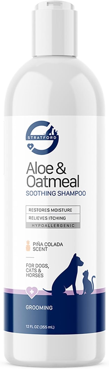 Stratford Aloe & Oatmeal Shampoo for Pets - Piña Colada Scent - 12oz | Suitable for Dogs, Cats, & Horses - Hypoallergenic