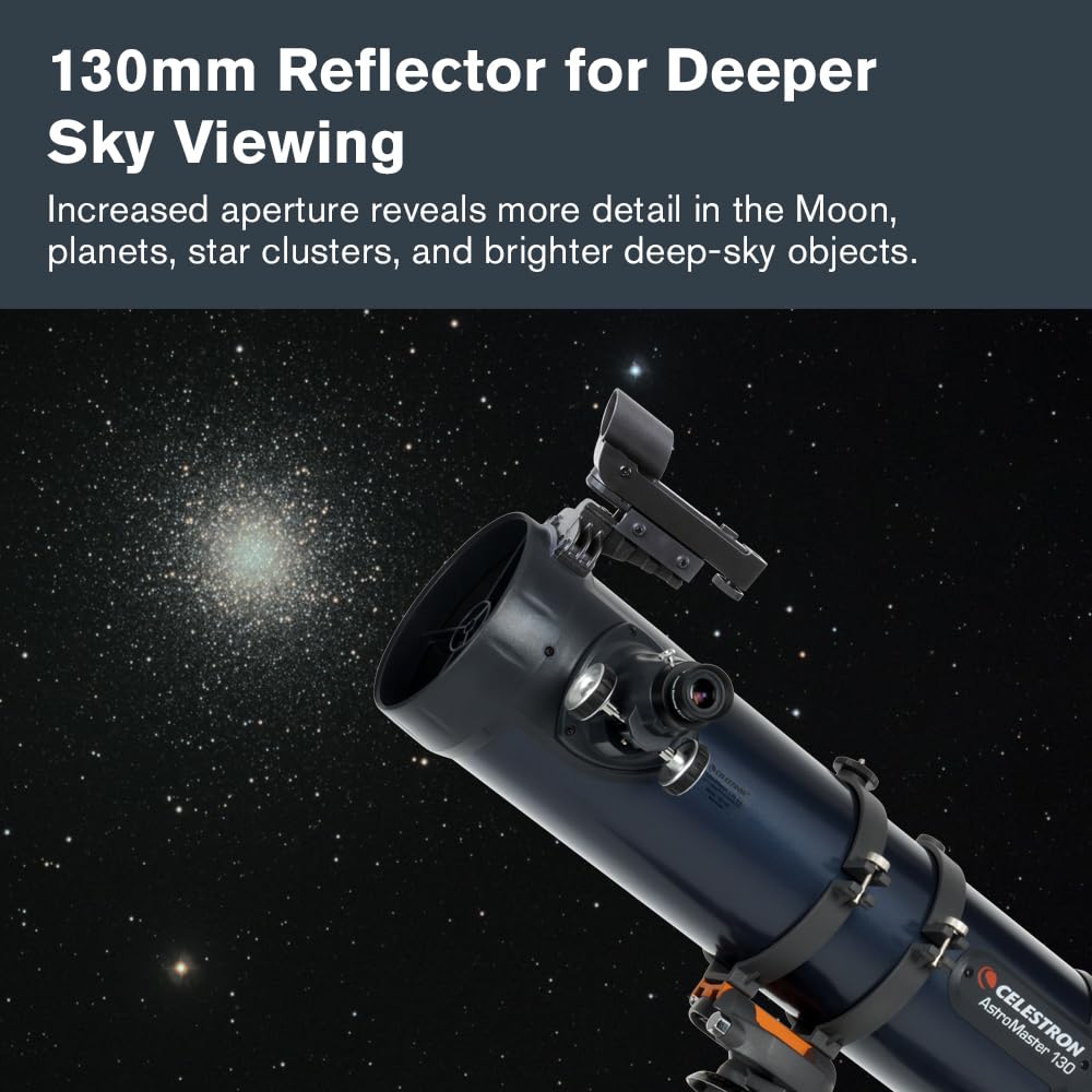 Celestron AstroMaster 130EQ Telescope for Deep-Sky Beginners | Large 130mm Optics, Bright Moon & Deep-Sky Views, Perfect First Telescope, German Equatorial Mount with Easy Manual Controls